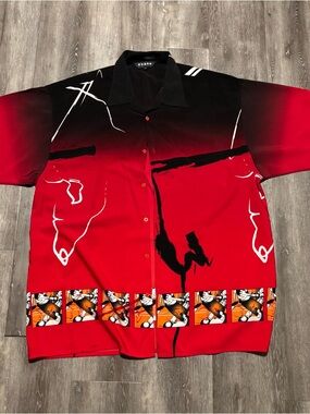 Koman Sport Vintage Y2K Anime Theme Button Down Red / Black Men's XL